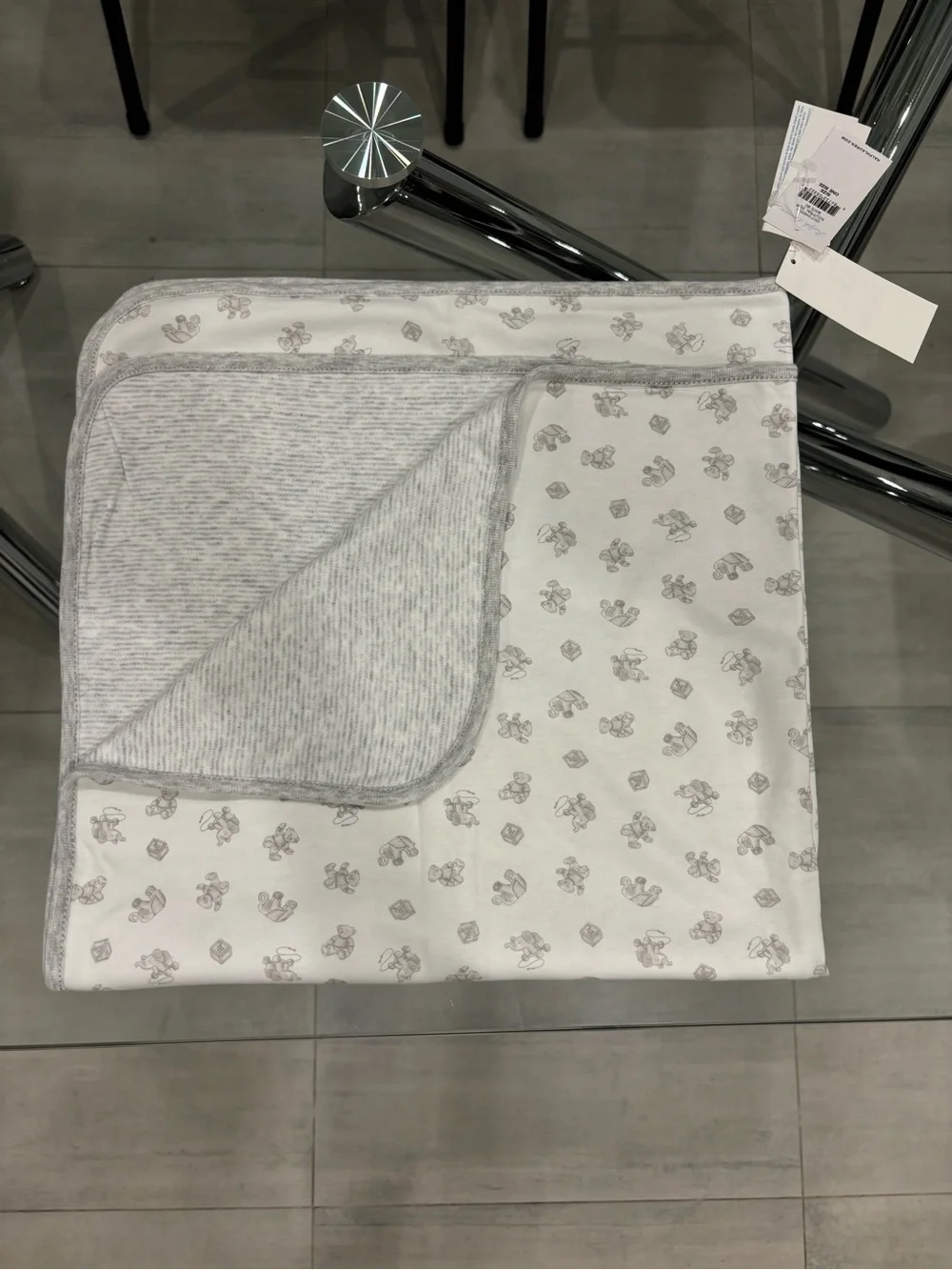 Ralph Lauren Light Gray and White Baby Blanket